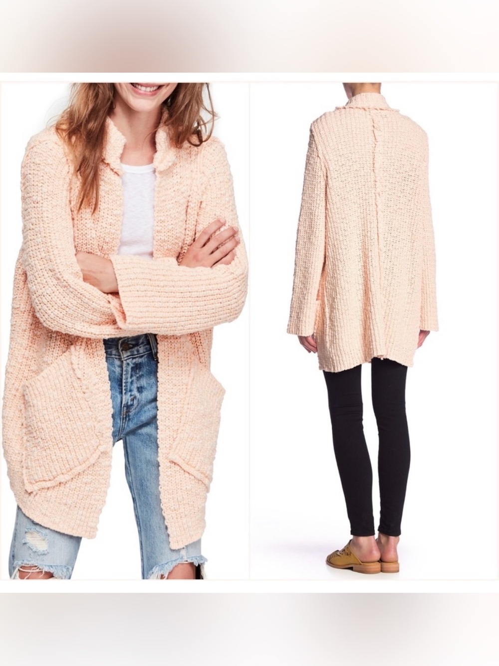 Free People Waterfront Cardigan in Peach Fuzz